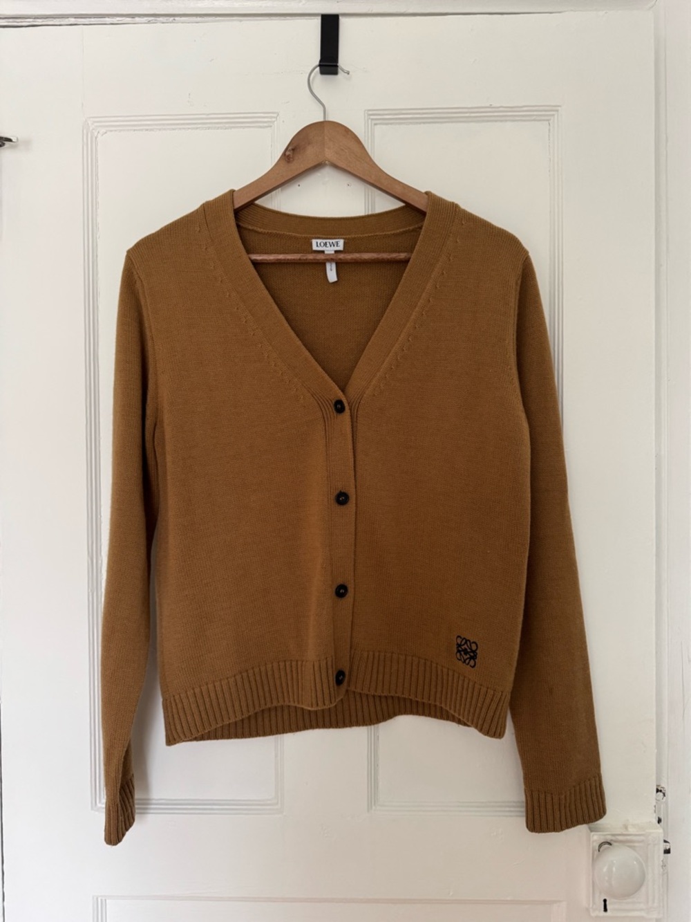 Loewe Camel Brown V-Neck Button Cardigan